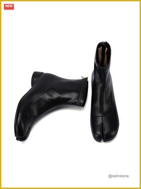 Split Toe Ankle Boots Women Tabi Japanese Ninja Shoes Low Chunky Heels Pull On